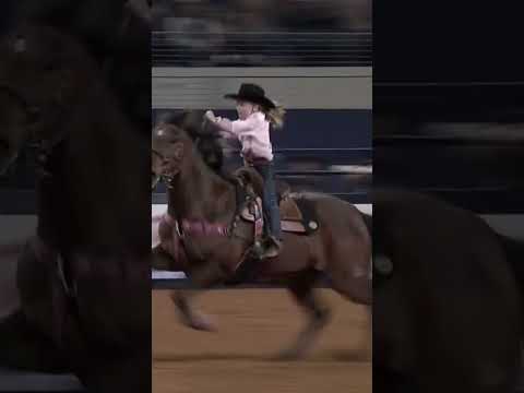 , title : 'Barrel racer at 7 years old competes with the pros.'