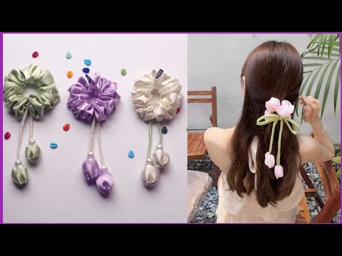 Tulip Flower Hair Scrunchie || Tulip Hair Scrunchies || How To Make Tulip Hair Scrunchie ✨️✨️