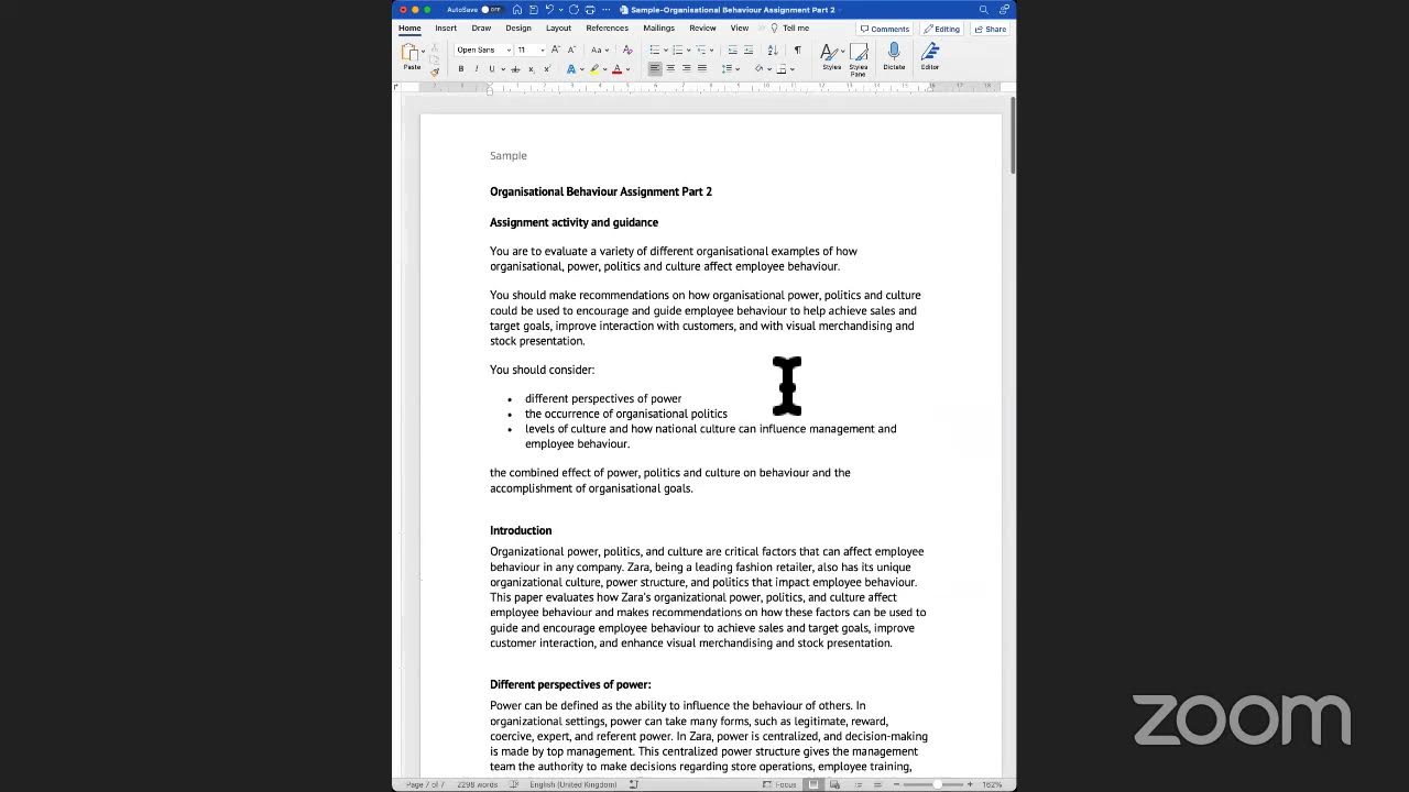 Pearson BTEC: Unit 20: Organisation Behaviour - Assignment Discussion Part 1 and Part 2
