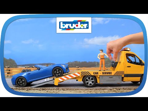 BRUDER MB Sprinter autovežis su rodsteriu, 02675 video