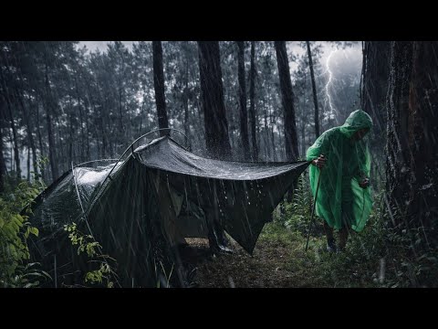 Peaceful Solo Camping in Heavy Rain & Wind | Nature Ambience