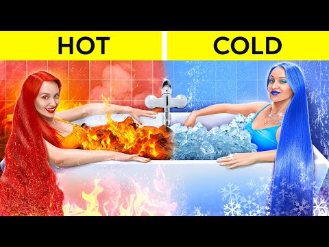 EXTREME HOT VS COLD CHALLENGE || Ice Queen VS Fire Girl! Adopted Elements by 123GO! CHALLENGE