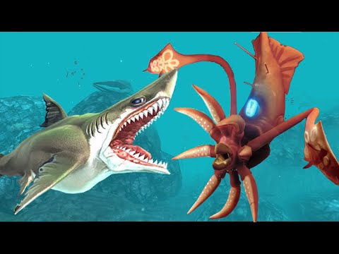 Hungry Shark World Megalodon vs Colossal Squid Boss Battle - All 39 Sharks Unlocked Hack Gems Coins
