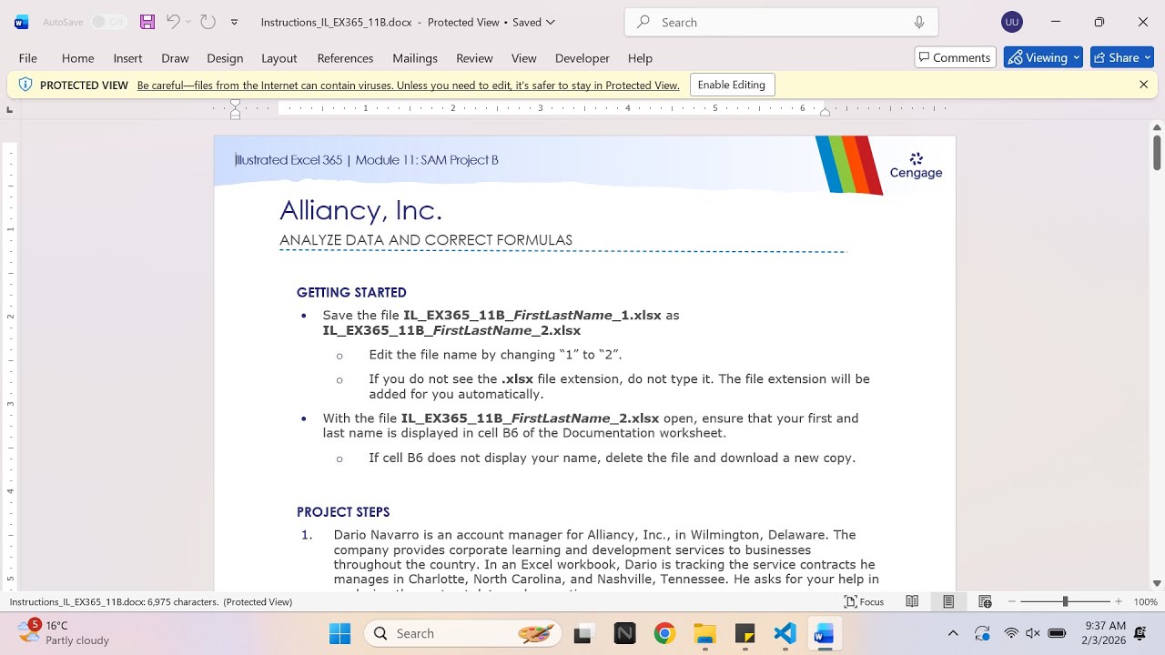 Illustrated Excel 365 | Module 11: SAM Project B Alliancy, Inc.