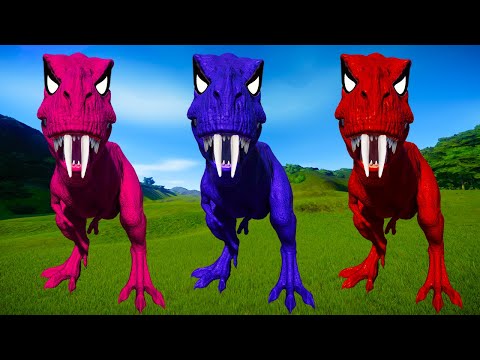 Rexy Color Pack vs Spinosaurus, Allosaurus, Indoraptor Jurassic World Evolution Dinosaurs Fighting