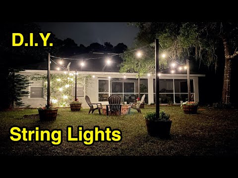 Outdoor string lights in wooden barrel planters - quick easy DIY tutorial.