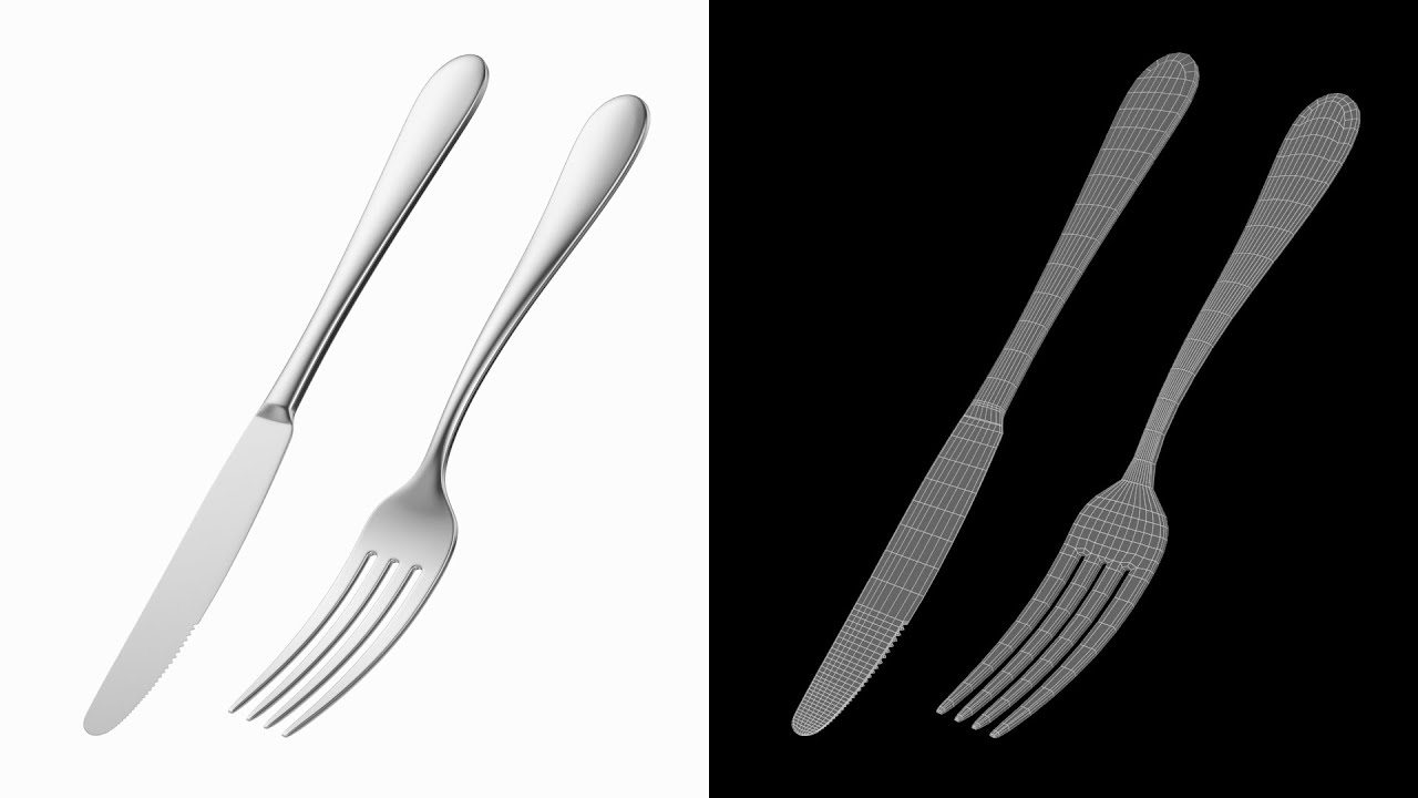 Dessert Knife and Fork Generic Cutlery 3D Model