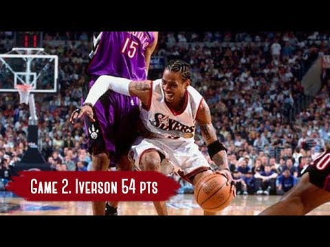 NBA Playoffs 2001. Raptors vs Sixers - Game Highlights. Game 2. Iverson 54 points. HD