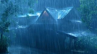 Fall Asleep Quickly (NO ADS) Heavy Rainstorm On Tin Roof & Deep Thunder In A Foggy Night