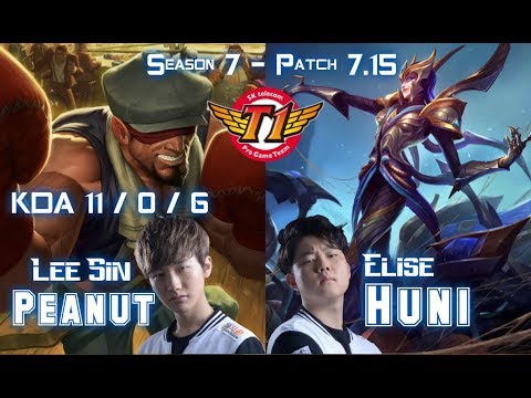 SKT T1 Peanut LEE SIN vs SKT T1 Huni ELISE Jungle - Patch 7.15 KR Ranked