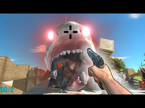 GIANT MEGALODON vs GORO DEATH RUN - FPS Perspective Rescue Mission - Animal Revolt Battle Simulator