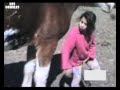 Petite fille owned par un cheval 