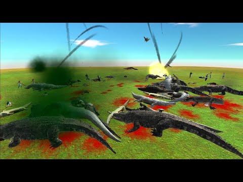 10 PURUSSAURUS 10 MACHIMOSAURUS REX 10 CROCODILE VS ALL ARMIES | Animal Revolt Battle Simulator ARBS