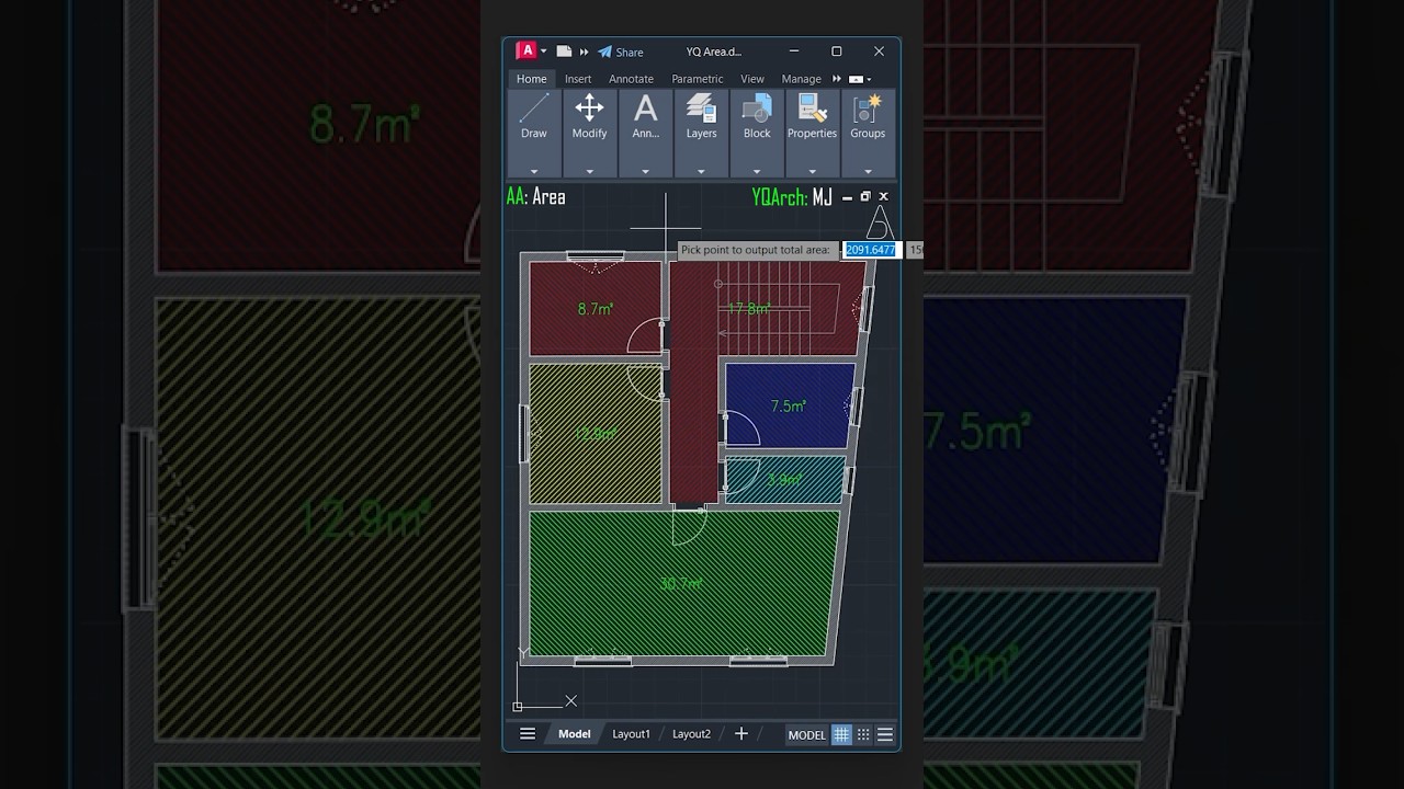 YQArch Plugin (Area) - AutoCAD Tutorial #architecture #autocad #architect
