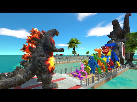 Godzilla Burning vs Rainbow Friends OASIS DEATH RUN - Animal Revolt Battle Simulator