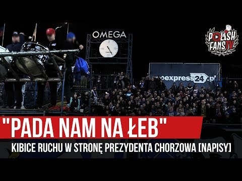 "PADA NAM NA ŁEB" - kibice Ruchu w stronę prezydenta Chorzowa [NAPISY] (16.11.2019 r.)