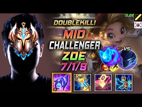 Challenger Zoe MID vs Nocturne - 챌린저 미드 조이 템트리 룬 루덴 콩콩이 ゾーイ Зои 暮光星灵 柔依 - KR 11.22