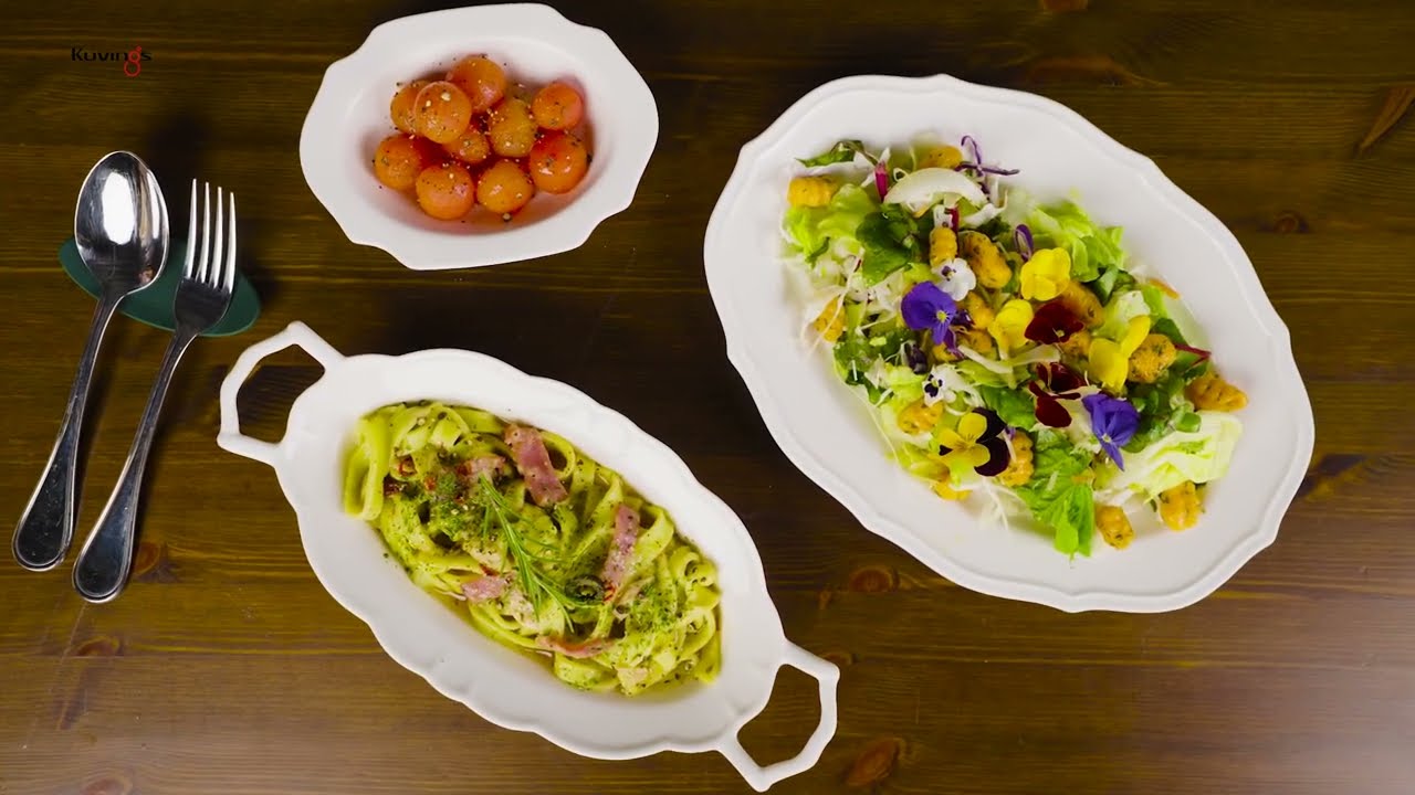 RECIPE "Pasta mì rau chân vịt và nui cà chua" bằng máy ép chậm hiệu Kuvings KSP-2428CB [REVO830]