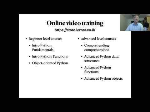 Reuven Lerner's Python training — virtual booth for PyCon 2020
