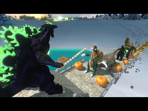 SUPER GODZILLA VS GHIDORAH & ALL GODZILLA  DEATH FALL HALLOWEEN - Animal Revolt Battle Simulator