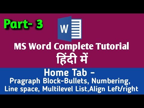 Microsoft Word 2007-13 || Home tab - Bullets,Numbering,line Space, Multilevel List,Align Left/Right Video
