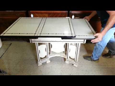Vintage 1920's to 1940's Enamel Top Cottage Style Kitchen Table With Draw Leaf and Drawer