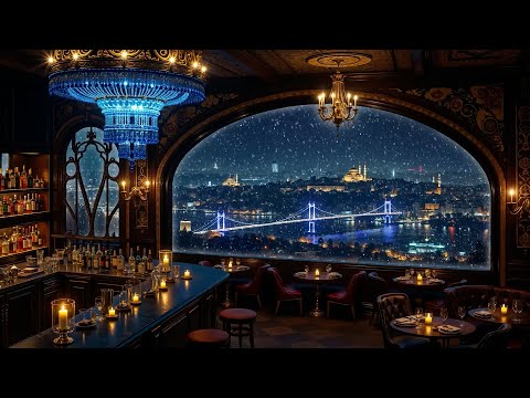 Snowy Night Jazz Lounge in Winter Bar Ambience ❄️ Gentle Saxophone Music for Relax & Stress Relief