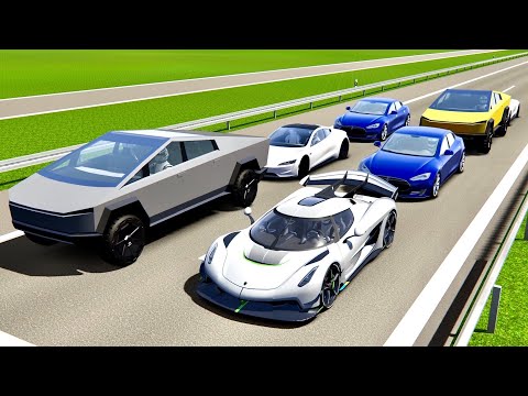 Koenigsegg Jesko vs Tesla Supercars - Autobahn Speed Challenge