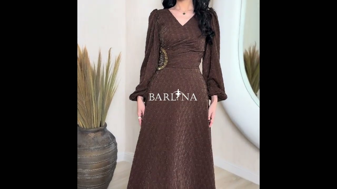 Soft brown dress with long puffed sleeves - XXL