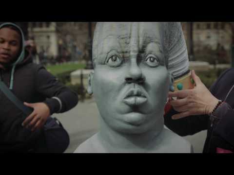 NYC Street Art - Biggie Smalls Paper Sculpture in Union Square - Notorious BIG Bust