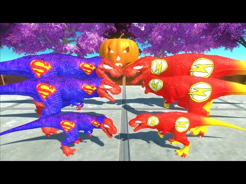 DINOSAUR SUPERMAN TEAM vs FLASH TEAM T-REX DEATH BATTLE - Animal Revolt Battle Simulator