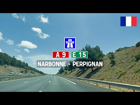 Driving in France: Autoroute A9 E15 from Narbonne to Perpignan
