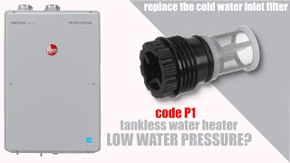 Replace the water filter on your tankless water heater  - Rheem P1 code