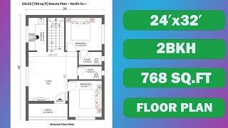 Perfect 24x32 House Plan | Compact 2BHK Layout with Two Bedrooms & Porch