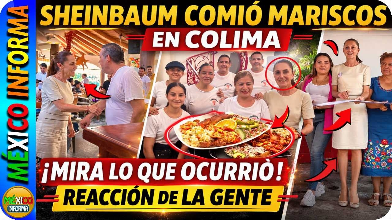 LA PRESIDENTA COMIÓ MARISCOS EN COLIMA. ASÍ LA CAPTARON CON MEGAPLATO DE COMIDA. SE TOMARON LA FOTO.