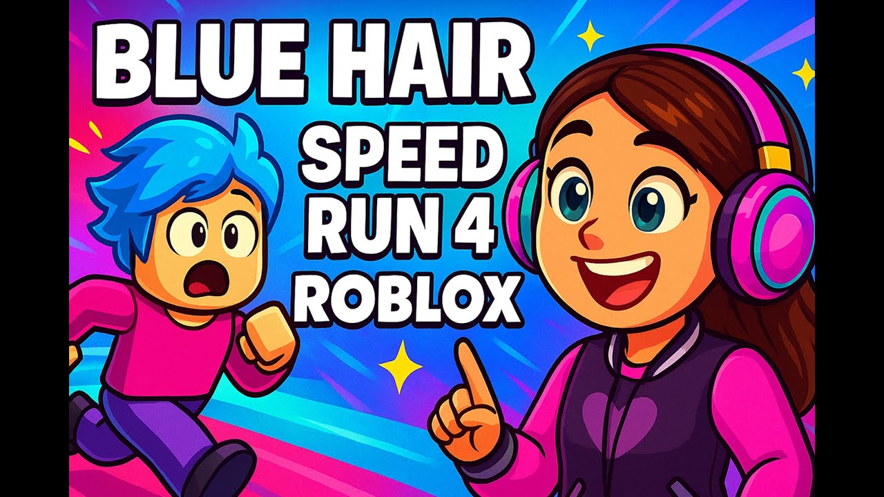 Still shot from the AI animated story 'BLUE HAIR Speed Run 4 Roblox Gameplay | Funny Roblox Obby Challenge for Kids'