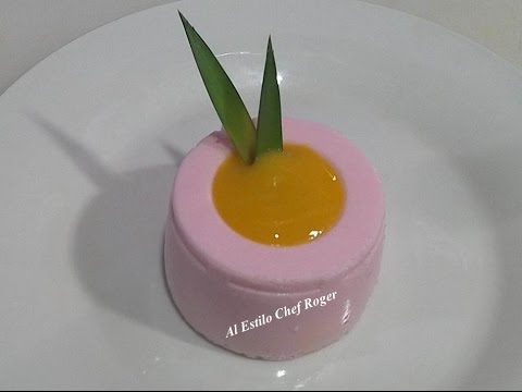 Gelatinas, MOUSSE DE FRAMBUESA, CON CENTRO LIQUIDO DE MANGO, Receta #194 Video