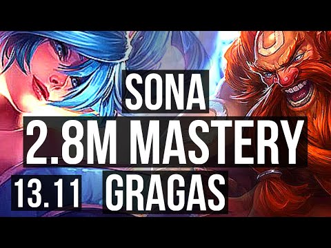 SONA & Jhin vs GRAGAS & Ez (SUP) | 2.8M mastery, 2/0/5, 500+ games | KR Master | 13.11