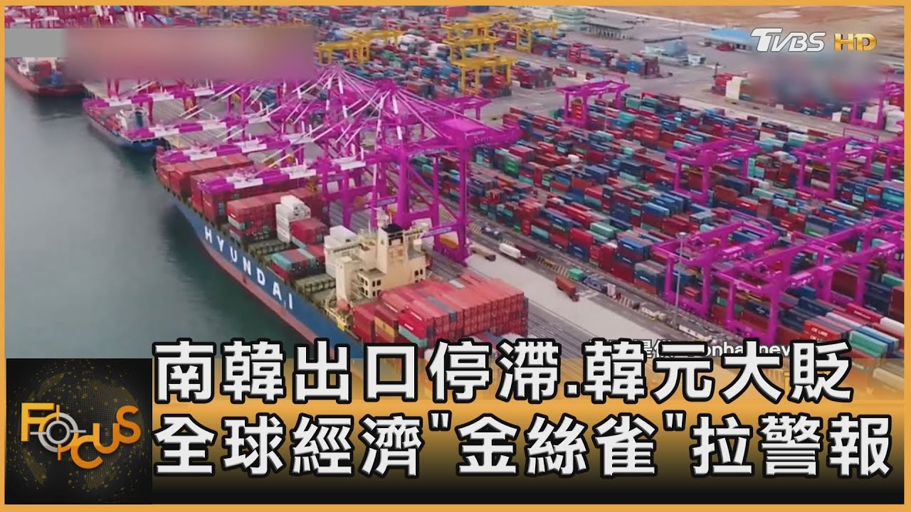 南韓出口停滯.韓元大貶　全球經濟「金絲雀」拉警報