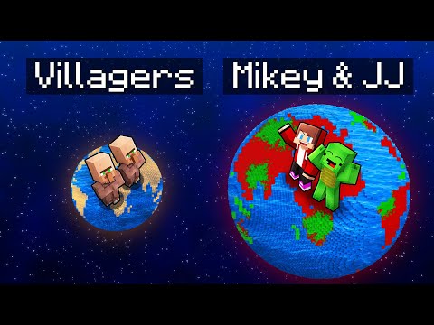 Villagers TINY Planet vs JJ & Mikey GIANT Planet Survival Battle in Minecraft (Maizen)