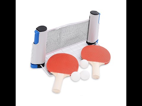 thumbnail video image 2 of Set de Ping Pong con Red Retráctil Match & Enjoy Set de Ping Pong con red retráctil y soportes ajustables, color azul y gris, 2 of 7