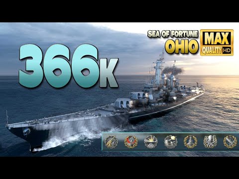 Battleship Ohio: Thriller on map "Sea of Fortune" - World of Warships