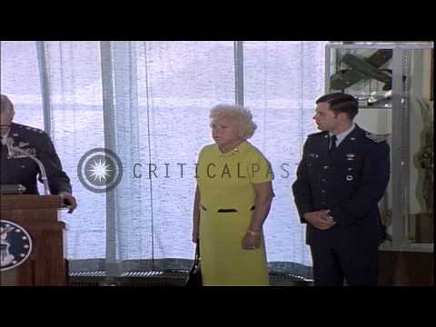 Miss Jacqueline Cochran with memorabilia of her career in United States. HD Stock Footage