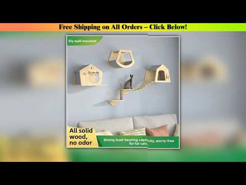 Natural Wood Wall-Mounted Cat Activity Center: Multi-Level Wall Perch with Scratching Posts, Jump