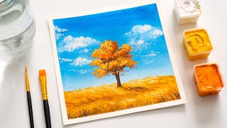 Autumn Landscape Painting using Jelly Gouache | Watercolor Gouache Painting Easy for Beginners