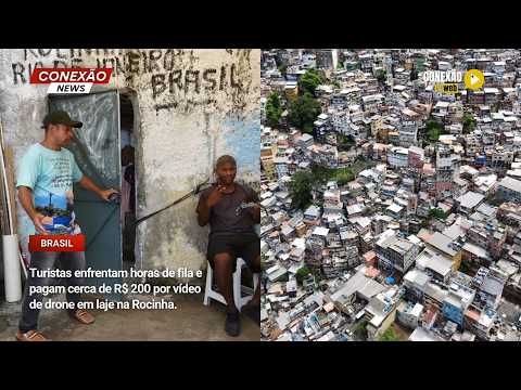 Vídeo: Turistas enfrentam horas de fila e pagam cerca de R$ 200 por vídeo de drone em laje na Rocinha.