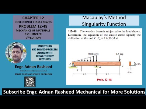 12-48 Macaulay's Method | Deflection of Beams & Shafts | Mechanics of materials RC Hibbeler