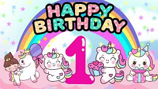 1 HOUR happy 1st birthday unicorn theme background | happy birthday song