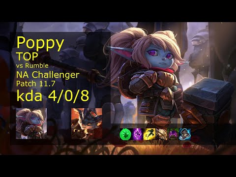 Poppy vs Rumble Top - NA Challenger 4/0/8 Patch 11.7 Gameplay