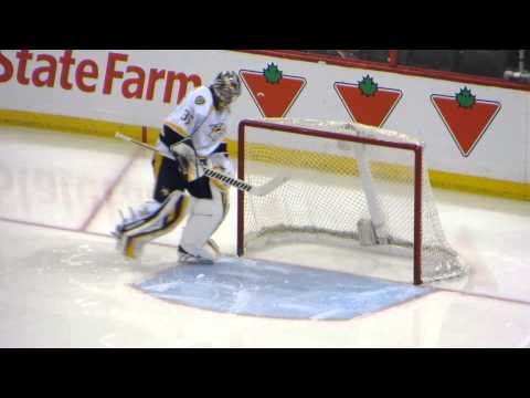 Pekka Rinne warms up at the Predators @ Senators hockey game